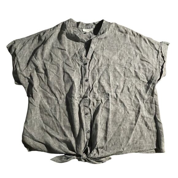 Charter Club - Women’s Linen Top - Size L - Gray 100% Linen - Tie Detail - EUC - Picture 1 of 7